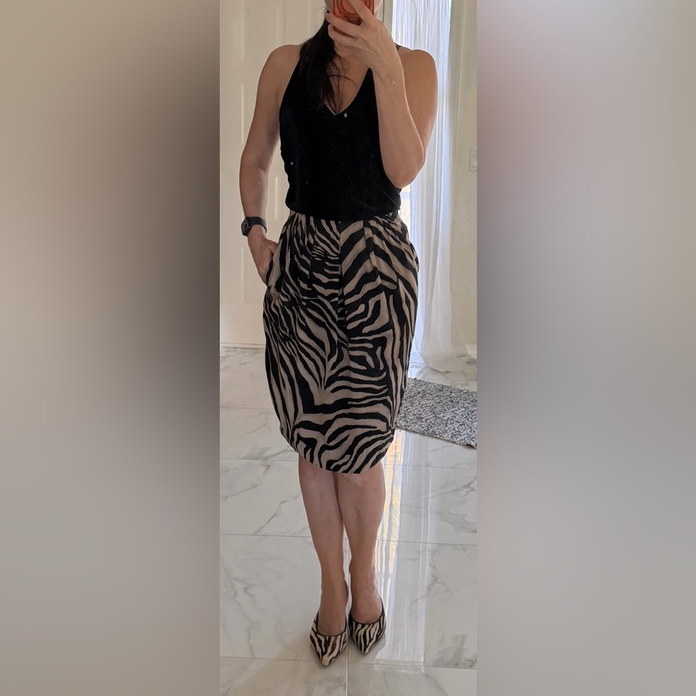 100% Real Silk Zebra Print Midi Skirt - Chic Animal Print - Size 6